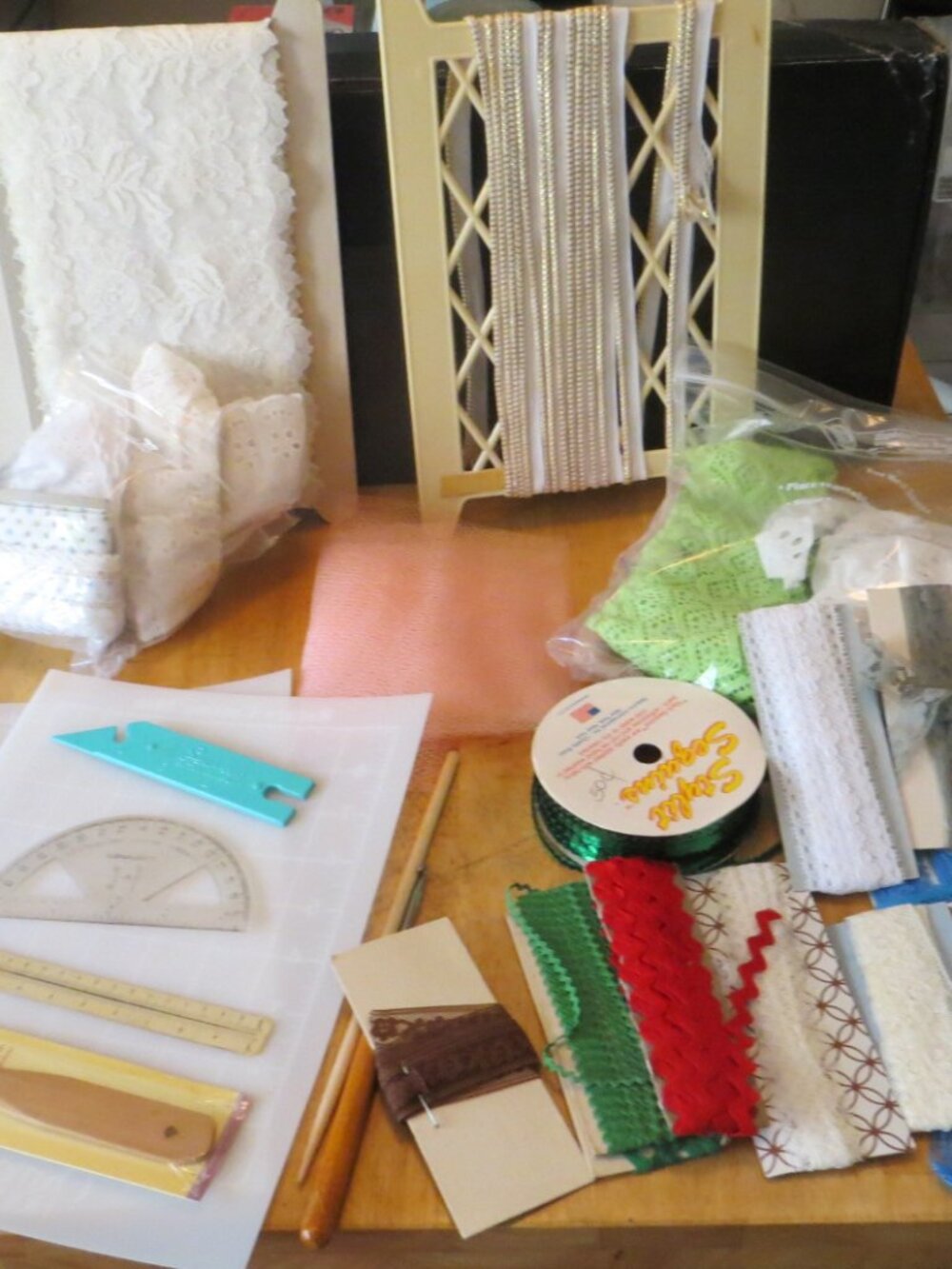 Lot of Mixed Sewing Supplies, Assorted Misc Crafting Items and Fabrics
